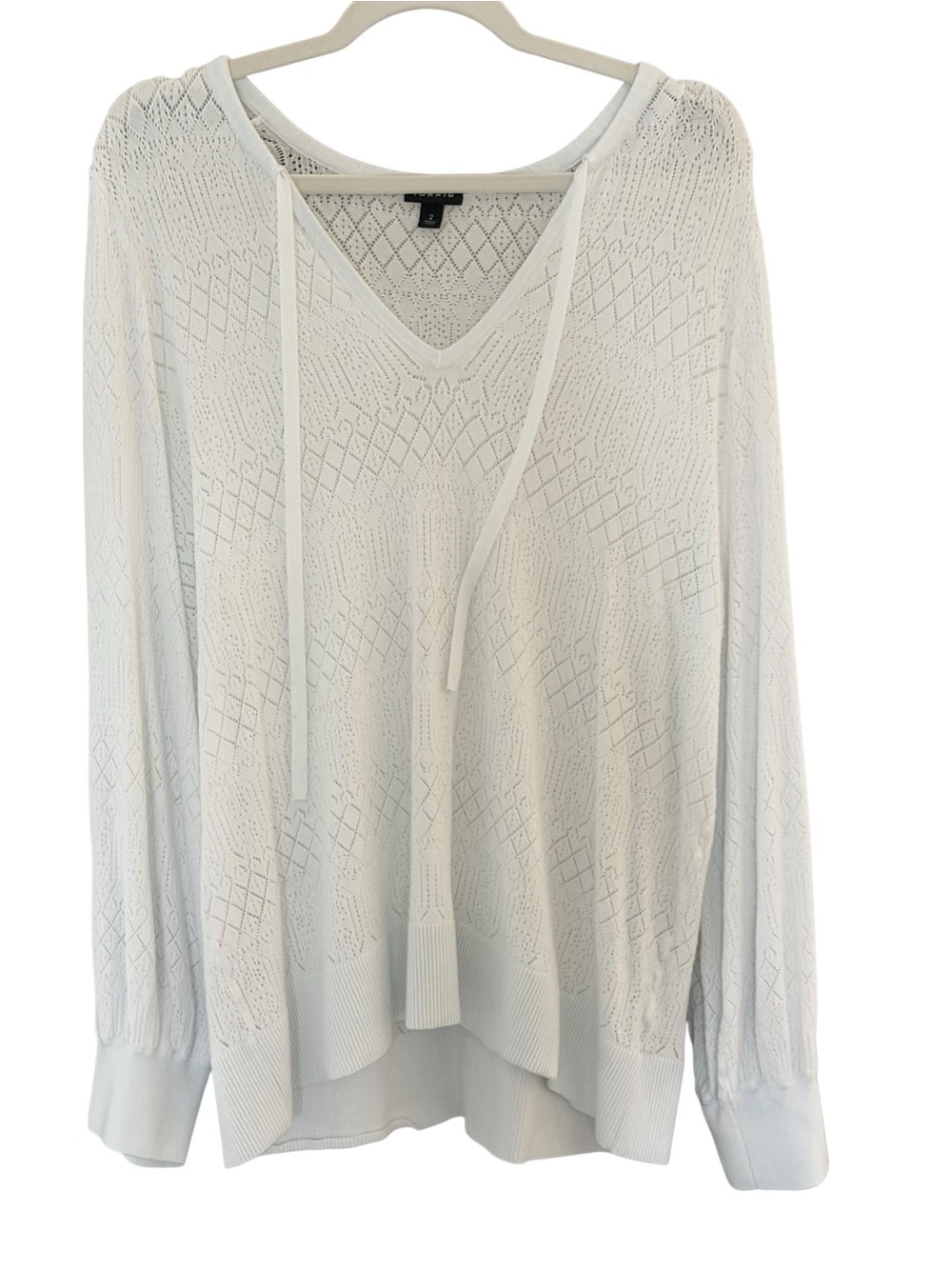 Torrid Size 2 White Pointelle Knit Tie Neck Sweater